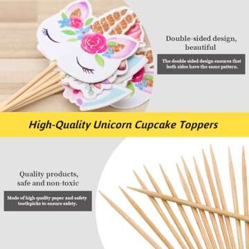 Coopache 48 Pieces Rainbow Unicorn Cupcake Toppers, Cupcake Picks Cake Decorations, Double Sided Unicorn Cake Topper Set Birthday Baby Shower Party Supplies