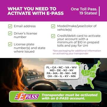 Uni Prepaid Portable Toll Pass by E-PASS – Works in 19 States Including FL, GA, NC, VA, WV, MD, DE, NJ, NY, PA, MA, RI, NH, ME, OH, in, IL, KY, and MN – White