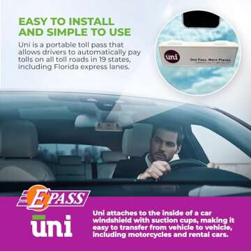 Uni Prepaid Portable Toll Pass by E-PASS – Works in 19 States Including FL, GA, NC, VA, WV, MD, DE, NJ, NY, PA, MA, RI, NH, ME, OH, in, IL, KY, and MN – White