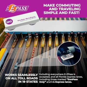 Uni Prepaid Portable Toll Pass by E-PASS – Works in 19 States Including FL, GA, NC, VA, WV, MD, DE, NJ, NY, PA, MA, RI, NH, ME, OH, in, IL, KY, and MN – White