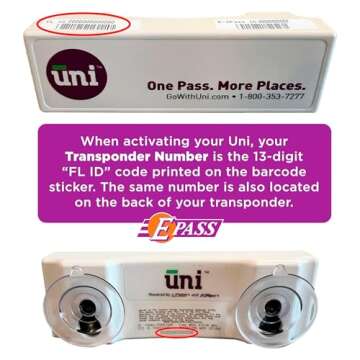 Uni Prepaid Portable Toll Pass by E-PASS – Works in 19 States Including FL, GA, NC, VA, WV, MD, DE, NJ, NY, PA, MA, RI, NH, ME, OH, in, IL, KY, and MN – White