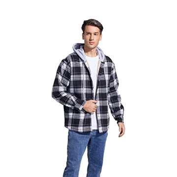 Derbars Mens Long Sleeve Berber Fleece Lined Button Down Camp Flannel Shirts Brushed Cotton Thermal Sherpa Plaid Jackets Black Small