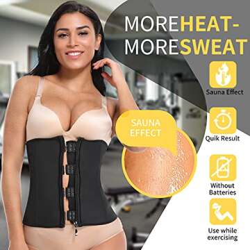 MISS MOLY Women's Latex Waist Trainer Cinchers Zip&Hook Tummy Control Shapewear Underbust Corset Black S