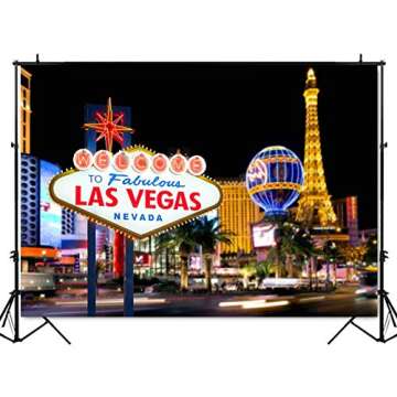 Mocsicka Welcome to Las Vegas Backdrop Casino City Night Scenery Background 7x5ft Vinyl Billboard Banner Themed Party Decoration Backdrops