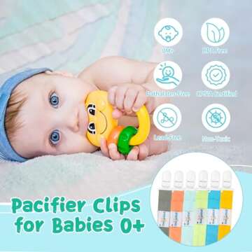 Babygoal Neutral Pacifier Clips, 6 Pack Paci Holder Clips for Boys and Girls Fits for Most Baby Pacifier, Binky Styles,Teethers and Toys 6PS10