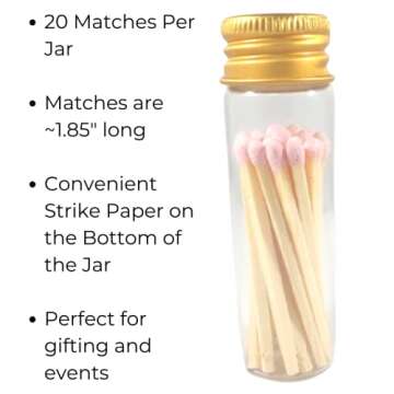 River Birch Decorative Matches in a Bottle with Striker - Cute & Colored Matches - 2 Bottles, Lilac Tip Gold Lid, 40 Matches