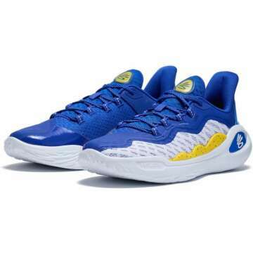 UNDER ARMOUR Curry Flow 11 Dub Nation Mens Basketball Shoes (White/Royal Blue), 8.5