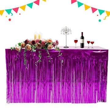 PUZINE 2 Pack Metallic Foil Fringe Table Skirt Tinsel Party Table Skirt Banner for Parade Floats Mardi Gras Party Decoration（L108 inH 29in） (Pink, 2pack)