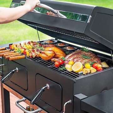 Large Charcoal BBQ Grill with Adjustable Trays