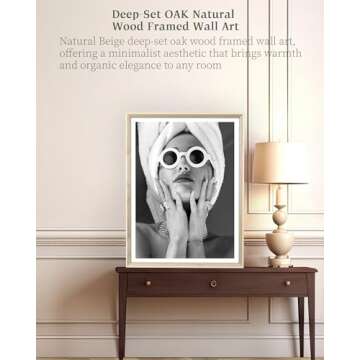 iHery Natural Beige Dimensional OAK Wood Framed Wall Art, 12x16in Audrey Hepburn Luxury Fashion Canvas Art, Feminist Black and White Trendy Girls Bedroom Wall Decor, Set of 1 For Bathroom Dorm