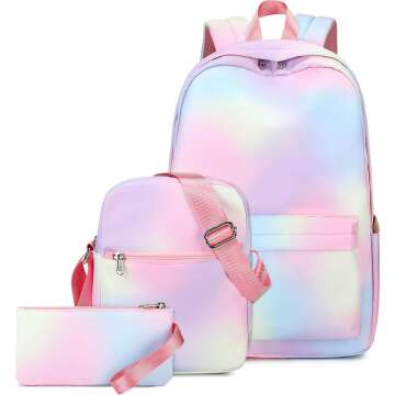 School Backpacks for Teen Girls Rainbow Backpack School Bookbags Set Lunch bag Pencil Case (Y064/Rainbow)