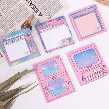 KOOBOOK Kawaii Planner Notebook Cute Memo Pads with Computer Game Shape Design Kawaii Office Supplies,5 Styles,50 Sheets/Pad