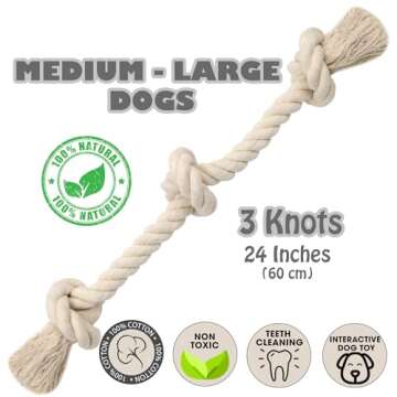 Barida Natural White Cotton Tough Dog Rope Toy – Chew Toys. Non Toxic and Premium Rope Dog Toys. Interactive Dog Rope Toys for Medium Dogs Large Dogs, Dog Toy Rope, Dog Tug of War Toy, Teething