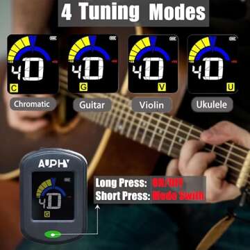 AUPHY Rechargeable Guitar Tuner-With Guitar, Ukulele, Violin, Chromatic Tuning Modes (Type-C cable not included)