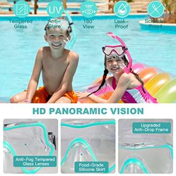 AosDero Kids Snorkeling Set Adjustable Swimming Kids Flippers+Panoramic Snorkel Mask+ Dry Snorkel Tube+ Travel Bags Suitable Snorkeling Gear for Kids,Juniors,Age 5-14