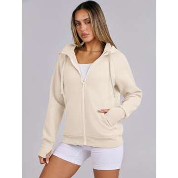 ANRABESS Womens Zip Up Hoodies Fleece Jackets Long Sleeve Sweatshirts Pockets Casual Fall Fashion Preppy Outfits Y2k Clothes Apricot Small