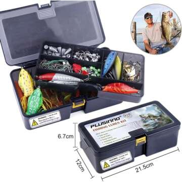 PLUSINNO 201pcs Fishing Accessories Kit, Fishing Tackle Box with Tackle Included, Fishing Hooks, Fishing Weights, Round Split Shot，Fishing Gear for Bass, Trout, Catfish