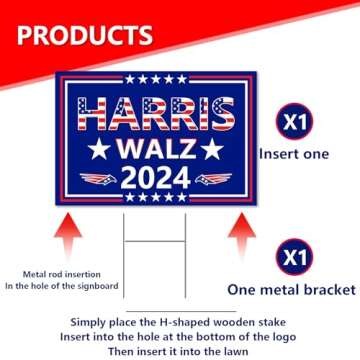 Harris Waltz 2024 Yard Sign,18x12In Kamala Harris Tim Walz Double-Sided Kamala Harris Tim Walz For President Yard Sign With H-Stakes Political Democratic Sign For Outdoor Garden Lawn Parade Rally Decor