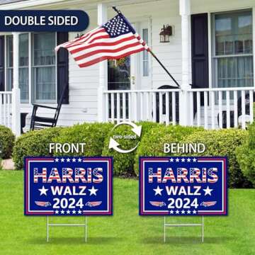 Harris Waltz 2024 Yard Sign,18x12In Kamala Harris Tim Walz Double-Sided Kamala Harris Tim Walz For President Yard Sign With H-Stakes Political Democratic Sign For Outdoor Garden Lawn Parade Rally Decor