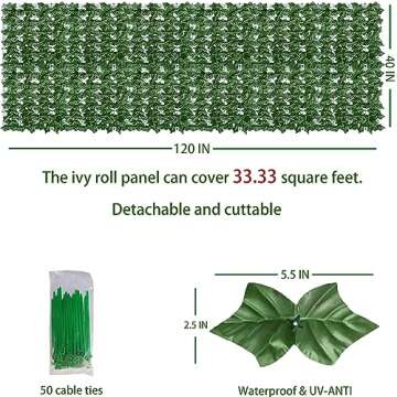 ODTORY Artificial Ivy Privacy Fence Wall Screen,40X120 in UV-Anti Faux Greenery Backdrop Ivy Vine Leaf Hedges Fence Panels for Patio, Balcony, Garden, Backyard Indoor Outdoor Green Wall Decor