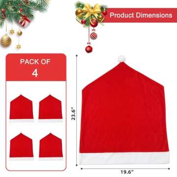 SATXTREM Christmas Chair Covers Set of 4,Red and White Santa Claus Hat Chair Back Covers for Xmas Holiday Festival Indoor Kitchen Bar Counter Stools Decorations Dining Room Table Decor