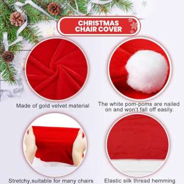 SATXTREM Christmas Chair Covers Set of 4,Red and White Santa Claus Hat Chair Back Covers for Xmas Holiday Festival Indoor Kitchen Bar Counter Stools Decorations Dining Room Table Decor