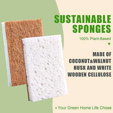 PANYEE Biodegradable Natural Kitchen Sponge，Eco Friendly Sponges for Dishes,Compostable Cellulose Sponge with Natural Plant Based Coconut Walnut Sustainable Scrubber Sponge Pack of 12