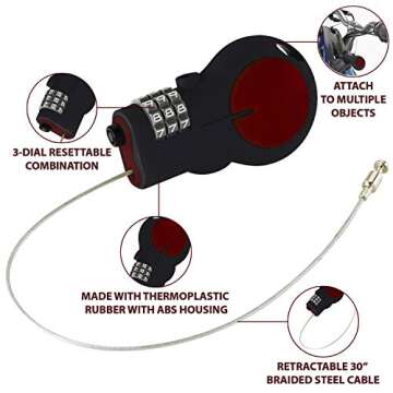 Lewis N. Clark Cable Luggage Lock | TSA Approved | Travel Or Bike Lock | Set Your Own Combination | 30-inch Retractable Steel Cable | Red