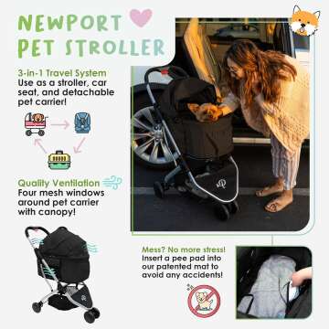 3-in-1 Pet Stroller for Dogs & Cats - Midnight Black