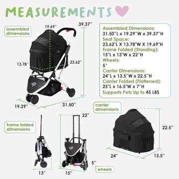 3-in-1 Pet Stroller for Dogs & Cats - Midnight Black