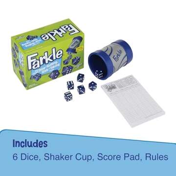 PlayMonster Farkle Classic Dice Game – Premium Kids Games, Dice Games, Family Games, Travel Games, Adult Games, Board Games, Dice Cup, Dice Set, Farkle Score Sheets Included, Ages 8+