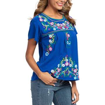 YZXDORWJ Women's Embroidered Mexican Peasant Blouse Mexico Summer Shirt Short Sleeve (US3XL, 169HL-BL)