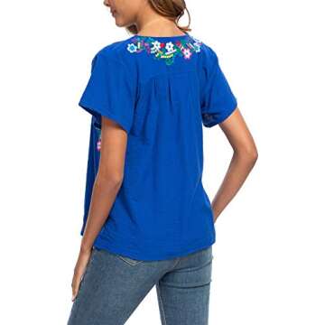 YZXDORWJ Women's Embroidered Mexican Peasant Blouse Mexico Summer Shirt Short Sleeve (US3XL, 169HL-BL)