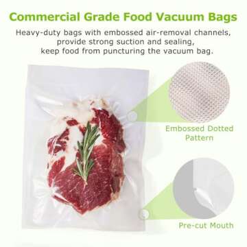 Bonsenkitchen Precut Vacuum Sealer Bags, 50 Pint 6" x 9" Food Sealer Bags, Food Grade, BPA Free, Heavy Duty, Customized Size Vacuum Bags for Vac Storage, Meal Prep or Sous Vide Cooking, VB10