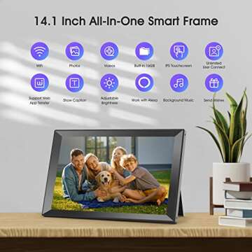 BIGASUO 14.1 Inch Large Digital Picture Frame 1280x800 HD Touch Screen, WiFi Electronic Photo Frames with 16GB Storage, Auto-Rotate, Share Photos Instantly from Anywhere