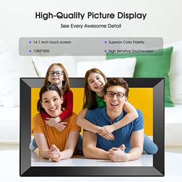 BIGASUO 14.1 Inch Large Digital Picture Frame 1280x800 HD Touch Screen, WiFi Electronic Photo Frames with 16GB Storage, Auto-Rotate, Share Photos Instantly from Anywhere