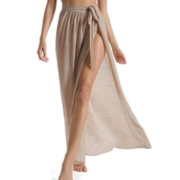 Beach Sarongs for Women Bathing Suit Swim Bikini Cover Up Wrap Maxi Long Skirt (Khaki-US 4-12)