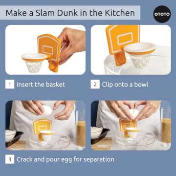 OTOTO Dunk N' Egg Yolk Separator Funny, Unique Kitchen Gadgets, Kitchen Accessories, Unique Cooking Gifts, Basketball Stuff