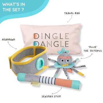 DINGLE DANGLE - Diaper Changing Distractor - Diaper Changing Helper Headband, Baby Mobile, & Sensory Rattle. Newborn Essentials Must Haves - Great Baby Registry or Shower Gift - Featured on Shark Tank