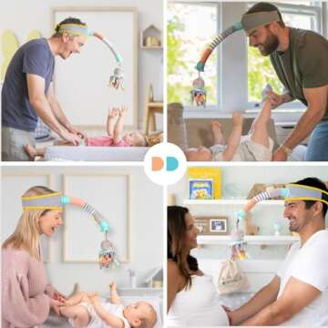 DINGLE DANGLE - Diaper Changing Distractor - Diaper Changing Helper Headband, Baby Mobile, & Sensory Rattle. Newborn Essentials Must Haves - Great Baby Registry or Shower Gift - Featured on Shark Tank