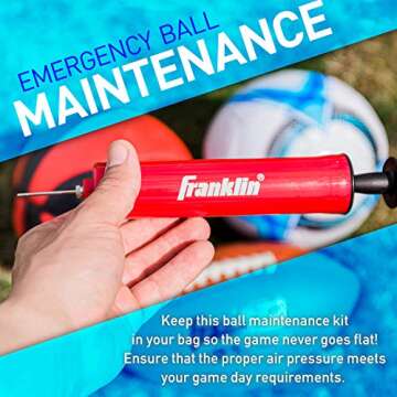 Franklin Sports Ball Pump Kit -7.4" - Perfect for Basketballs, Soccer Balls and More - Complete Hand Pump Kit with Needles, Flexible Hose, Air Pressure Gauge and Carry Bag