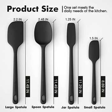 ChefAide 4 Pieces Silicone Spatula Set, Food Grade Rubber Spatula, Upgrade Strong Handle with Ergonomic Grip, Heat Resistant Up to 600°F for Nonstick Cookware, Cooking