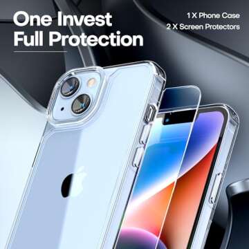 TAURI 3 in 1 for iPhone 14 Case Clear, [Not Yellowing] with 2X Screen Protectors, [Military-Grade Drop Protection] Shockproof Slim 14 Cover 6.1 Inch