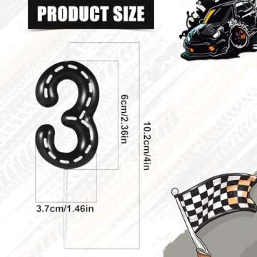 Racing Car Birthday Number Candles, 2.36x1.46in Racing Cars Themed Birthday Candles Cake Numeral Candle Topper Black and White Stripes Candles for Racing Car Theme Decoration Party Supplies(Number 3)