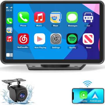 Eleacc Portable Wireless Carplay Car Stereo, 7" HD Touchscreen for Car with Apple CarPlay & Android Auto with Mirror Link/Backup Camera/Siri/Bluetooth/Navigation/AUX for All Vehicles