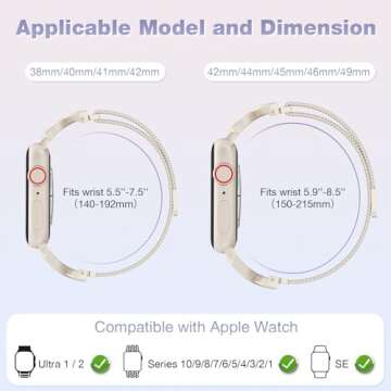 BRG Thin Mesh Loop Compatible with Apple Watch Bands for Women 40mm 41mm 38mm 42mm Series 10 9 8 7 6 5 4 3 2 1 SE, Metal Magnetic Stainless Steel Strap with X-Shape Diamond Clasp for iWatch Bands