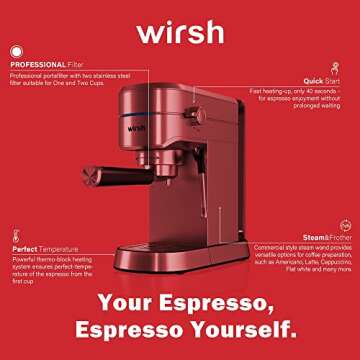 wirsh Espresso Machine,20 Bar Espresso Maker with Commercial Steamer for Latte and Cappuccino, Expresso Coffee Machine with 42 oz Removable Water Tank,Stainless Steel (Home Barista) (Renewed)