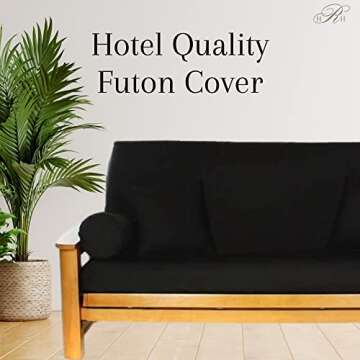 Royal Heritage Home 100% Cotton Full Size Futon Cover - Black - Washable Zippered Sofa Furniture Bed Mattress Covers - Armless Couch Zipper Slipcover Protector/Encasement