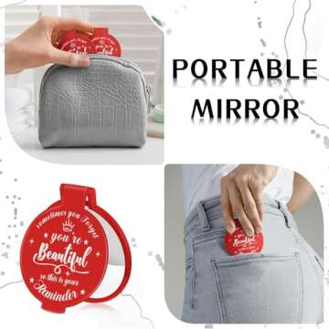 Gulfmew 36 Pcs 2.76 Inch Inspirational Compact Mirror Bulk Round Makeup Glass Mirror Personal Purse Pocket Mini Mirror Gifts for Women Coworker Teacher Graduation Friends (Red)