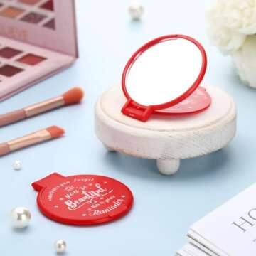 Gulfmew 36 Pcs 2.76 Inch Inspirational Compact Mirror Bulk Round Makeup Glass Mirror Personal Purse Pocket Mini Mirror Gifts for Women Coworker Teacher Graduation Friends (Red)